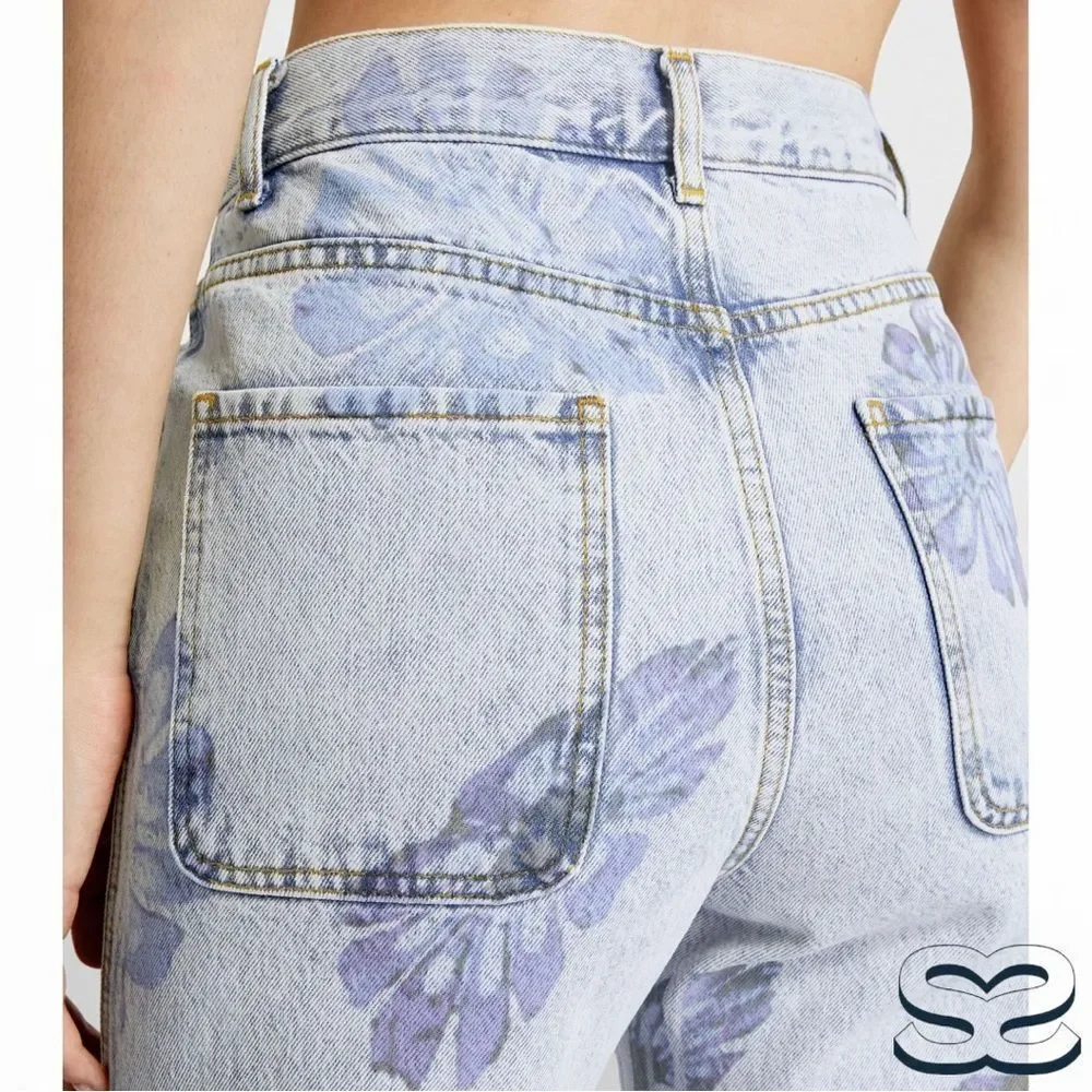 Sandro **NWT** Blossom Floral Print Rhinestone Straight Jeans in Blue Je… - Picture 5 of 15